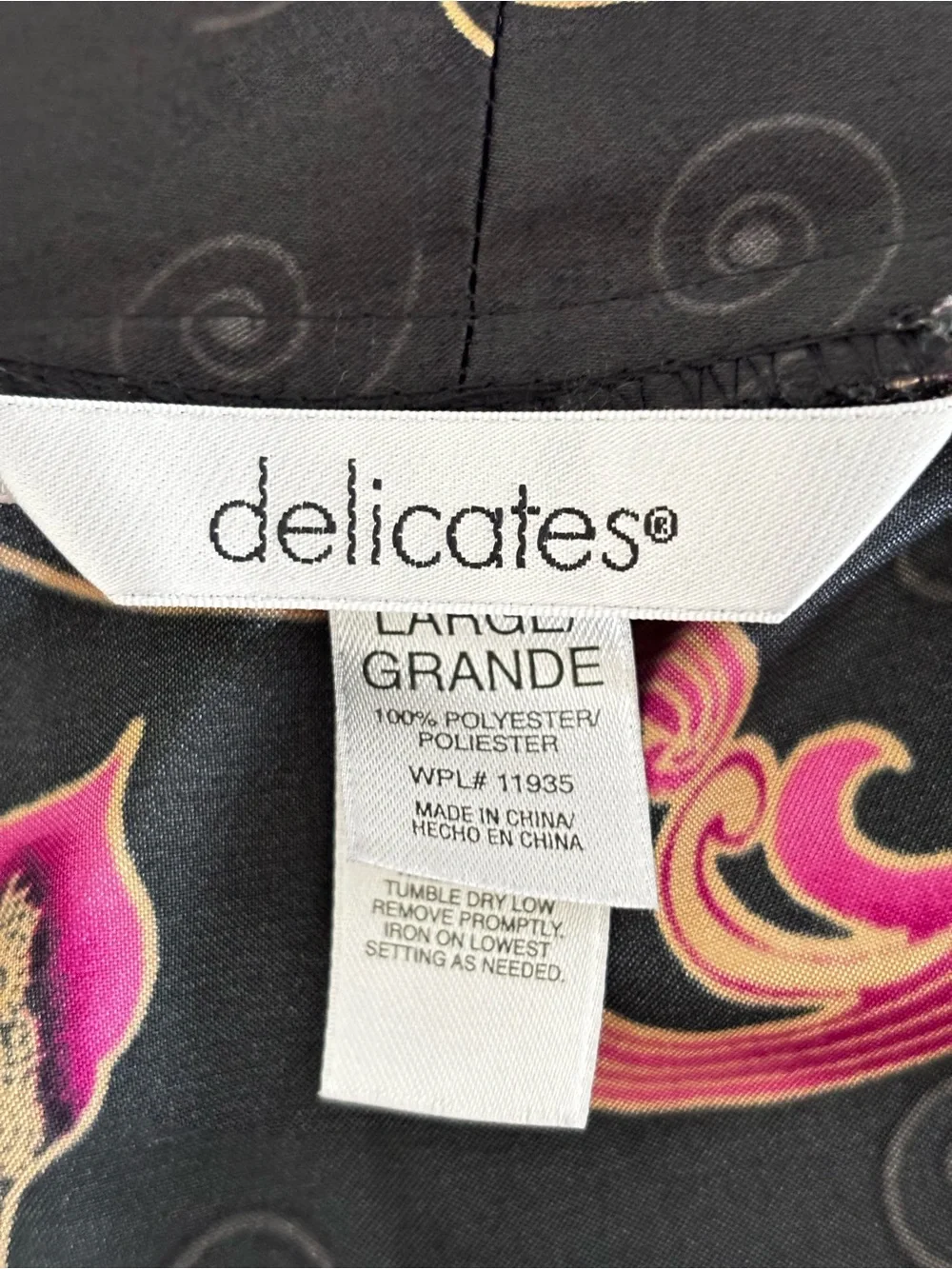 Delicates L Black Pink Gold Floral Satin Chemise Robe Set Lace Trim Y2K